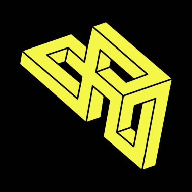 İmkânsız optik illüzyon şekilleri. Optik sanat objesi. İmkansız bir rakam. Geometri. Escher paradoksu. 