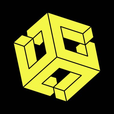 İmkansız şekiller. Escher tarzı. Web tasarım elemanı. Optik illüzyon objesi. Çizgi tasarımı. Optik sanat. 