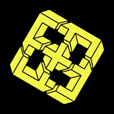 İmkânsız optik illüzyon şekilleri. Optik sanat objesi. İmkansız rakamlar. Çizgi çalışması. Geometri. Escher paradoksu. 