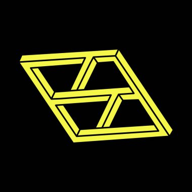 İmkansız şekiller. Kutsal geometri. Optik yanılsama. Soyut sonsuz geometrik nesne. İmkansız sonsuz özet. Optik sanat. Siyah arka planda imkansız geometri sembolü. Escher tarzı.