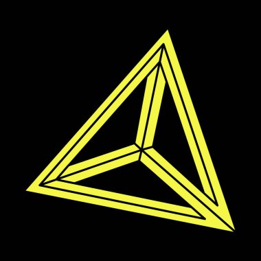 İmkansız şekiller. Kutsal geometri figürü. Optik yanılsama. Soyut sonsuz geometrik nesne. İmkansız sonsuz ana hatları. Operasyon sanatı. Siyah arka planda imkansız geometri şekli. Escher tarzı