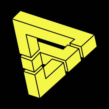 Optik illüzyon şekilleri. Soyut sonsuz geometrik nesne. İmkansız sonsuz özet. Siyah arka planda imkansız geometri sembolü. Optik sanat. Escher paradoksu.