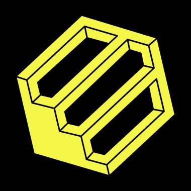 İmkansız şekiller. Web tasarım elemanı. Escher paradoksu. Optik illüzyon objesi. Çizgi tasarımı. Geometri. 