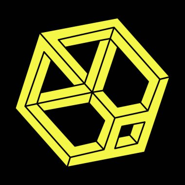 İmkânsız optik illüzyon şekilleri. Optik sanat objesi. İmkansız rakamlar. Çizgi çalışması. Geometri. Escher tarzı. 