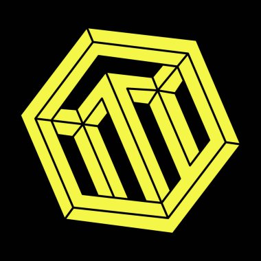 İmkansız altıgen. Çizgi tasarımı. İmkansız şekiller. Optik yanılsama objeleri. Optik sanat. Escher paradoksu. 