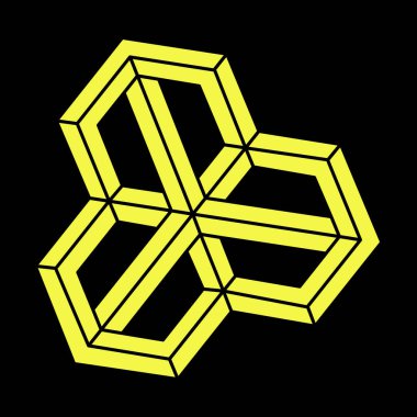 İmkânsız optik illüzyon şekilleri. Optik sanat objesi. Kutsal geometri. İmkansız rakamlar. Çizgi çalışması. Escher paradoksu. 