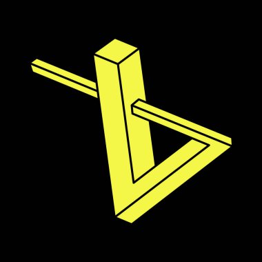 Optik yanılsama. Soyut sonsuz geometrik nesne. İmkansız sonsuz ana hatları. Optik sanat. Siyah arka planda imkansız geometri sembolü. Escher tarzı. 