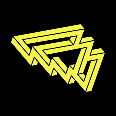 Optik illüzyon figürleri. Soyut sonsuz geometrik nesneler. İmkansız sonsuz ana hatları. Optik sanat. Siyah arka planda imkansız geometri şekli. Escher tarzı. 