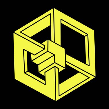 Optik yanılsama. İmkansız şekiller, vektör. Escher paradoksu. Optik sanat objesi. Geometrik şekiller. 