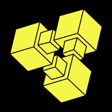 Optik illüzyon figürü. Escher tarzı. İmkansız nesneler. Çizgi geometrik şekiller. Optik sanat. 