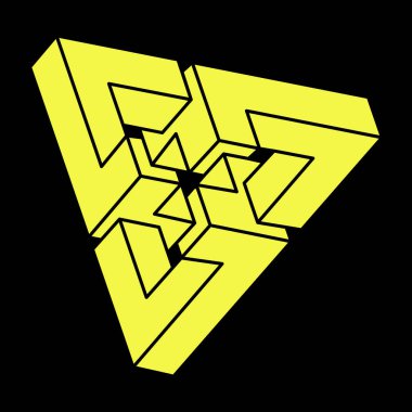 Optik yanılsama. İmkansız şekiller. Escher tarzı. Soyut sonsuz geometrik nesne. İmkansız sonsuz özet. Optik sanat. 