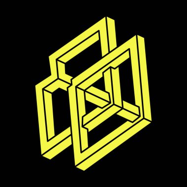 Optik illüzyon objesi. İmkânsız şekiller logo tasarımı. Escher tarzı. Optik sanat. Kutsal geometri figürleri. 