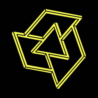 Optik illüzyon, imkansız şekiller, vektör. Optik sanat objesi. Escher tarzı. Geometrik şekil. 