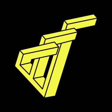 Optik yanılsama objeleri. İmkansız şekiller. Geometri. Escher paradoksu. Çizgi tasarımı. Siyah bir arka planda izole edilmiş. Vektör çizimi. Optik sanat. 