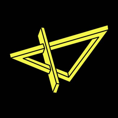 Optik yanılsama. İmkansız şekiller. Kutsal geometri. Soyut sonsuz geometrik nesne. İmkansız sonsuz özet. Çizgi çalışması. Operasyon sanatı. Siyah arka planda imkansız geometri şekli. Escher paradoksu. 