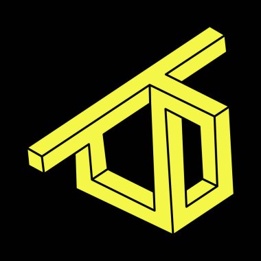 Optik yanılsama. İmkansız şekiller. Kutsal geometri figürü. Soyut sonsuz geometrik nesne. İmkansız sonsuz dış hat şekli. Operasyon sanatı. Siyah arka planda imkansız geometri şekli. Escher tarzı.