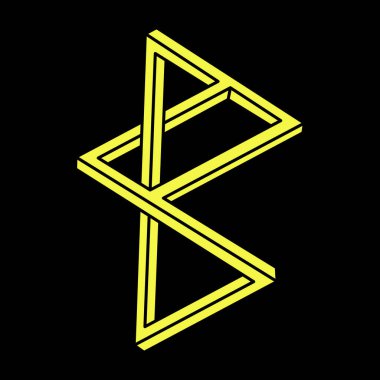 Optik yanılsama. İmkansız şekiller. Doğrusal sonsuz nesne. Soyut sonsuz geometrik figür. İmkânsız geometri tabelaları, siyah arkaplan. Optik sanat. Escher paradoksu. 