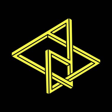 Optik yanılsama. İmkansız şekiller. Soyut sonsuz geometrik nesne. İmkansız sonsuz özet. Siyah arka planda imkansız geometri sembolü. Optik sanat. Escher paradoksu.