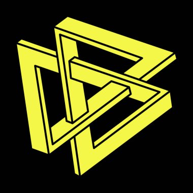 Optik yanılsama. İmkansız şekiller. Kutsal geometri figürleri. Soyut sonsuz geometrik nesne. İmkansız sonsuz özet. Optik sanat. Siyah arka planda imkansız geometri şekli. Escher tarzı.