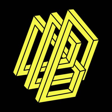 Optik illüzyon şekilleri. Geometri. Escher paradoksu. Optik sanat objesi. İmkansız şekiller. 