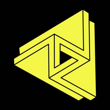 Optik illüzyon şekilleri. Soyut sonsuz geometrik nesne. İmkansız sonsuz özet. Siyah arka planda geometri sembolü. Optik sanat figürü. Escher tarzı. 