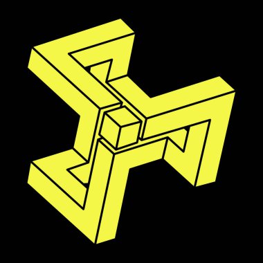 Optik illüzyon objesi. İmkânsız şekiller logo tasarımı. Optik sanat. Kutsal geometri figürleri. Escher tarzı. 