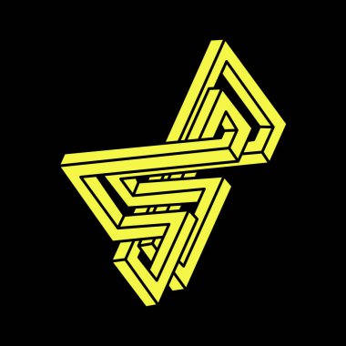 Optik illüzyon figürü. İmkansız nesneler. Çizgi geometrik şekiller. Escher paradoksu. 