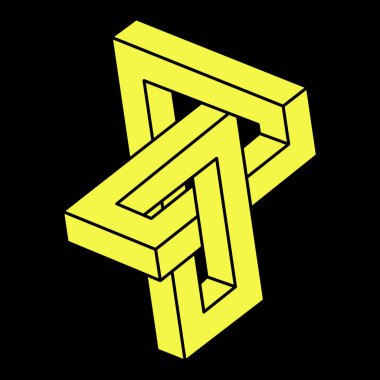 Optik illüzyon şekilleri. Soyut sonsuz geometrik nesne. İmkansız sonsuz taslak figürü. Optik sanat. Siyah arka planda imkansız geometri sembolü. Escher paradoksu.