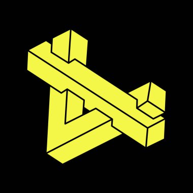 Optik illüzyon şekilleri. Soyut sonsuz geometrik nesne. İmkansız sonsuz özet. Siyah arka planda imkansız geometri sembolü. Optik sanat figürü. Escher tarzı.