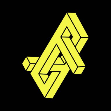 Optik illüzyon figürü. İmkansız nesneler. Çizgi geometrik şekiller. Escher tarzı. 