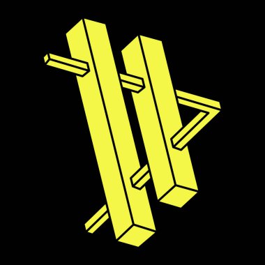 Optik illüzyon figürü. Kutsal geometri şekilleri. Soyut sonsuz geometrik nesneler. İmkansız sonsuz özet. Optik sanat. Siyah arka planda imkansız geometri şekli. Çizgi çalışması. Escher tarzı.