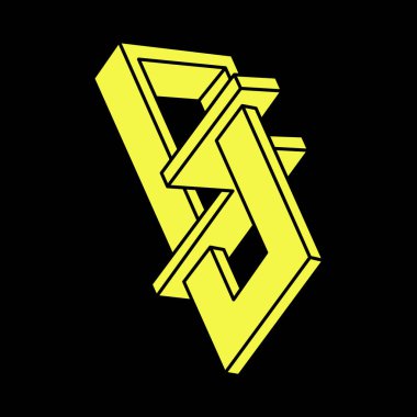 İmkânsız optik illüzyon şekilleri. Optik sanat objesi. İmkansız rakamlar. Çizgi çalışması. Escher tarzı. Geometri. 