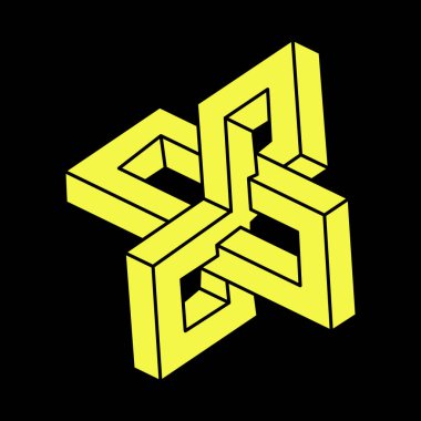 Optik illüzyon şekilleri. Doğrusal sonsuz nesne. Soyut sonsuz geometrik figür. İmkânsız geometri tabelaları. Optik sanat. Escher paradoksu. 