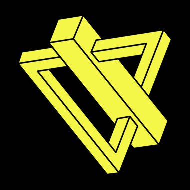 Optik yanılsama. İmkansız şekiller. Kutsal geometri figürü. Soyut sonsuz geometrik nesneler. İmkansız sonsuz ana hatları. Optik sanat. Escher tarzı. 