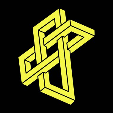 Optik yanılsama. İmkansız şekiller. Kutsal geometri figürü. Optik sanat objesi. Escher tarzı. 