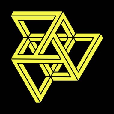 Optik illüzyon, imkansız şekiller, vektör. Optik sanat objesi. Escher paradoksu. Kutsal geometri figürleri. 