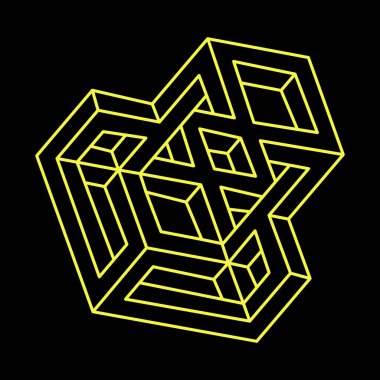 İmkânsız optik illüzyon şekilleri. Optik sanat objesi. İmkansız rakamlar. Satır sanatı. 