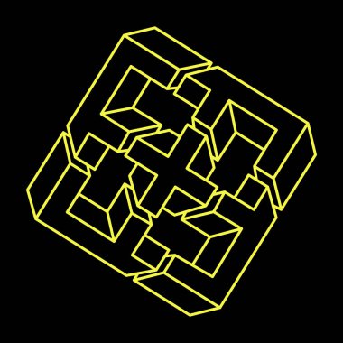 İmkansız küp. Çizgi tasarımı. İmkansız şekiller. Optik yanılsama objeleri. Optik sanat. 