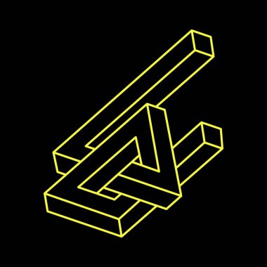İmkansız bir nesne. Optik illüzyon şekli. 3 boyutlu illüstrasyon. Geometrik şekiller. 