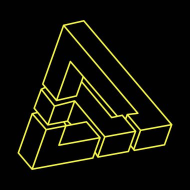 İmkansız şekiller. Optik yanılsama. Soyut sonsuz geometrik nesne. İmkansız sonsuz özet. Siyah arka planda imkansız geometri sembolü. Optik sanat. 