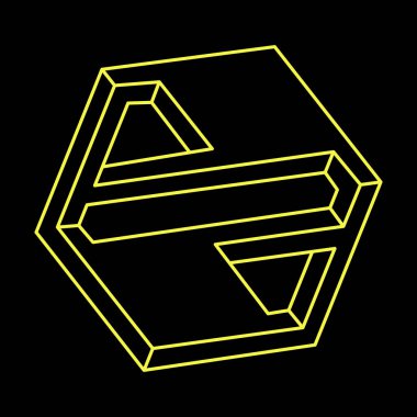 İmkansız şekiller, optik illüzyon altıgen, vektör. Optik sanat objeleri. Geometrik şekiller. 