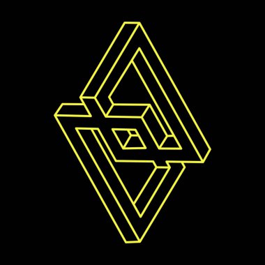 İmkansız şekil, optik illüzyon, vektör. Optik sanat objesi. Geometrik şekil. Satır sanatı. 