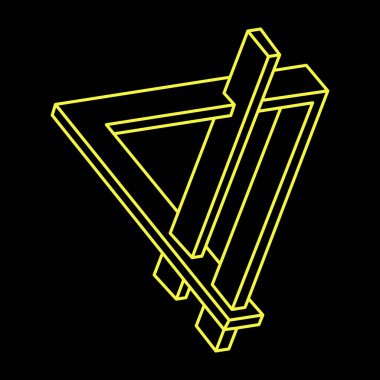 İmkansız şekiller. Kutsal geometri figürü. Optik yanılsama. Soyut sonsuz geometrik nesne. İmkansız sonsuz dış hat şekli. Optik sanat. Siyah arka planda imkansız geometri şekli. Satır sanatı