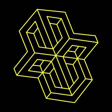 İmkansız şekiller. Optik yanılsama. Doğrusal sonsuz nesne. Soyut sonsuz geometrik figür. İmkânsız geometri tabelaları. Optik sanat. 