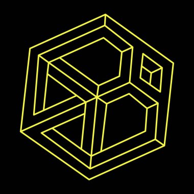 İmkansız bir şekil. Web tasarım elemanı. Optik illüzyon objesi. Çizgi tasarımı. Kutsal geometri. 