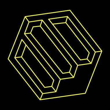 İmkansız bir şekil. Web tasarım elemanı. Optik illüzyon objesi. Çizgi tasarımı. Geometrik şekil. 