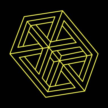 İmkansız nesneler. Çizgi geometrik şekli. Optik illüzyon figürü. Kutsal geometri. 