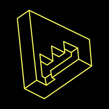 İmkansız şekiller. Çizgi tasarımı. Siyah bir arka planda izole edilmiş. Vektör çizimi. Optik yanılsama objeleri. Optik sanat. Geometrik şekil. 