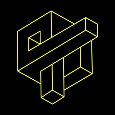 İmkansız bir şekil. Web tasarım elemanı. Optik illüzyon objesi. Çizgi tasarımı. Gerçekdışı geometrik şekiller. Optik sanat.