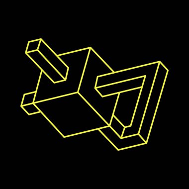 Optik illüzyon şekli. 3 boyutlu illüstrasyon. İmkansız bir nesne. Geometrik şekiller. 